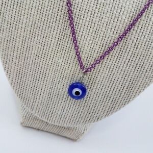 Necklace‎ eye purple chain silver tone blue circle